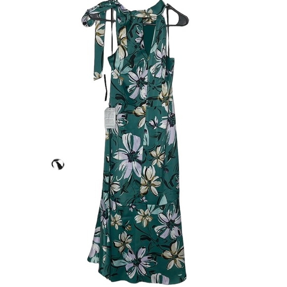 Maggy London Green Floral Tie Neck Halter Dress size 2 - Picture 3 of 7